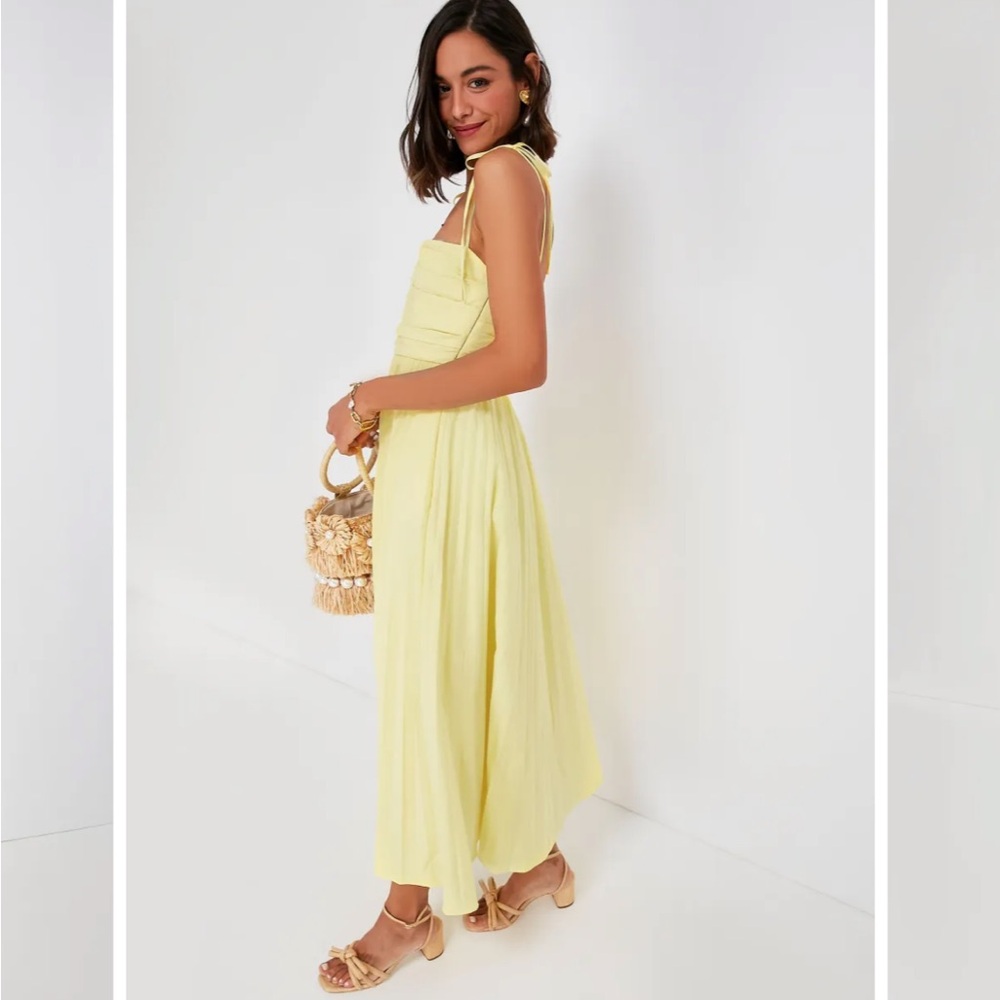 LIKE NEW Jonathan Simkhai LIMONCELLO CAROLINE COTTON POPLIN PLEATED MIDI DRESS - Picture 3 of 9